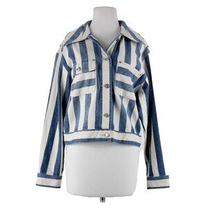 Current Elliott $348 The Sammy Sz 3 Cream Blue Striped 100% Cotton Jacket